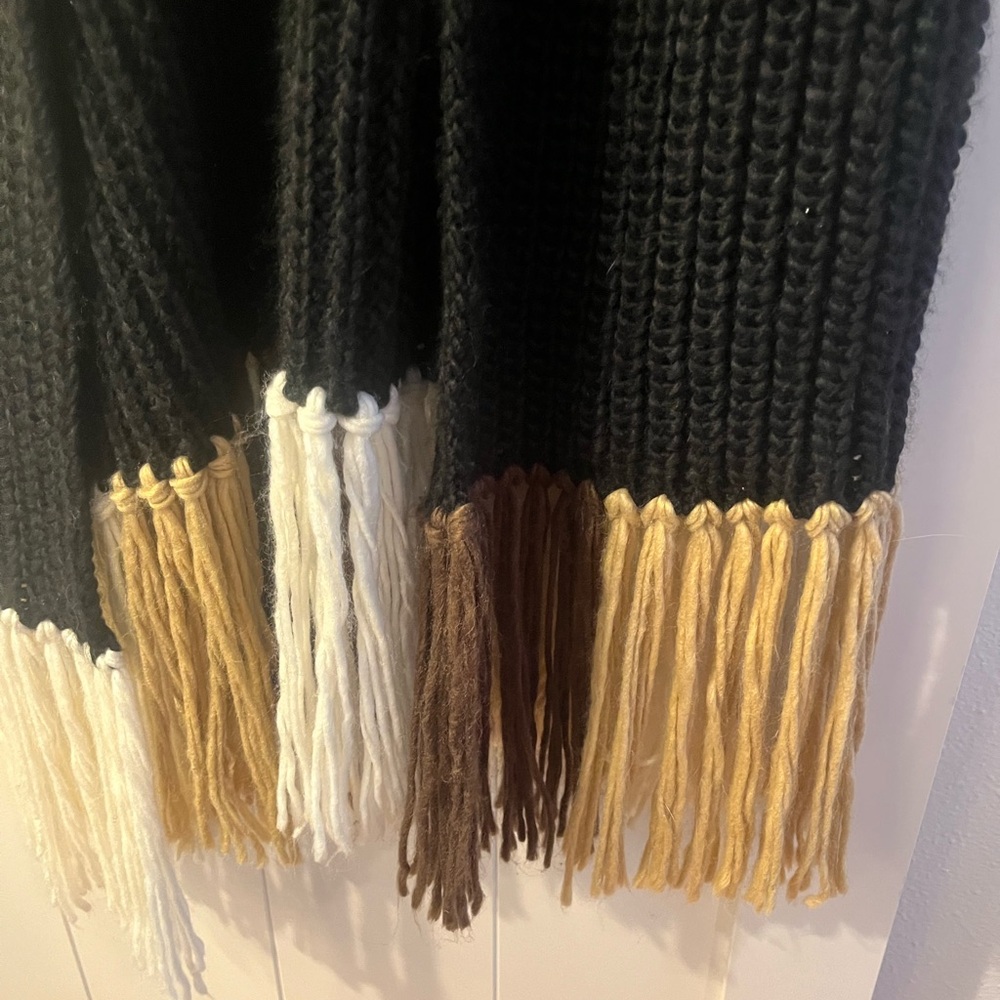 Anthropologie Long and Chunky Black Duster Cardigan with Tan Fringe (one size) - Picture 8 of 10